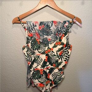 New Tropical Floral One Piece Swimsuit with Wrap Cover Up Size L